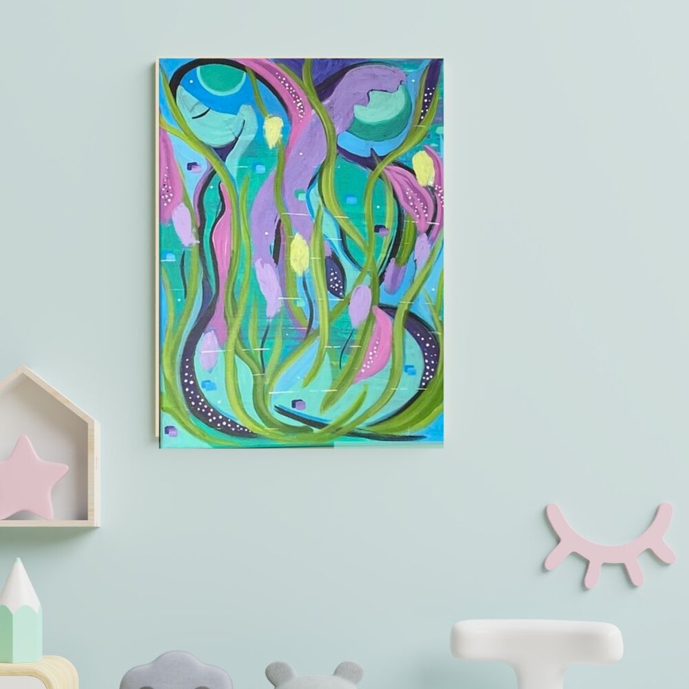 Original Abstract Acrylic Painting Whispering Waves Colorful Coastal Wall Decor - Picture 5 of 10